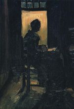 Peasant Woman Seated before an Open Door, Peeling Potatoes